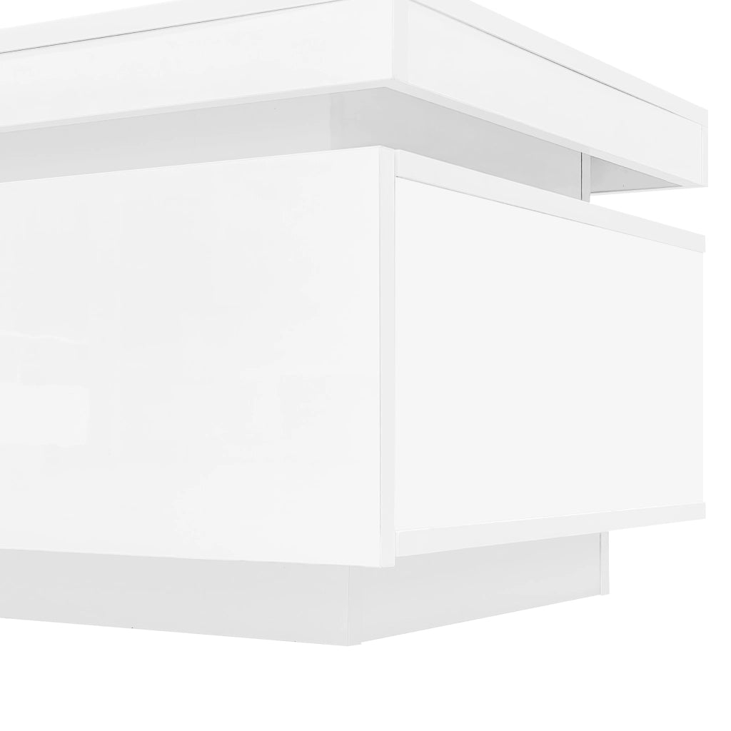 Tavolino da salotto 100x50x40;3 cm; lucido con LED e cassetto; truciolato bianco