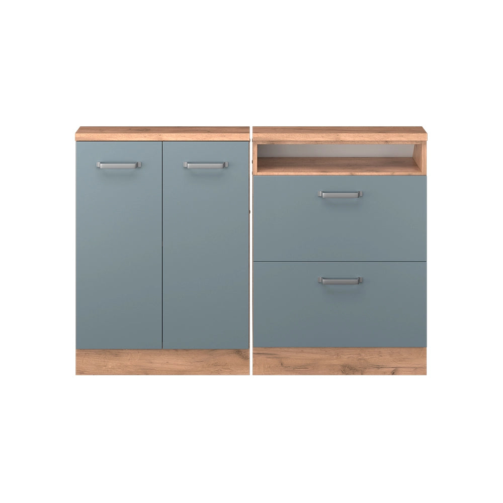 Mobile cucina sottotetto R-Line Grigio-blu/Rovere dorato 120 cm Set di 2 Vicco