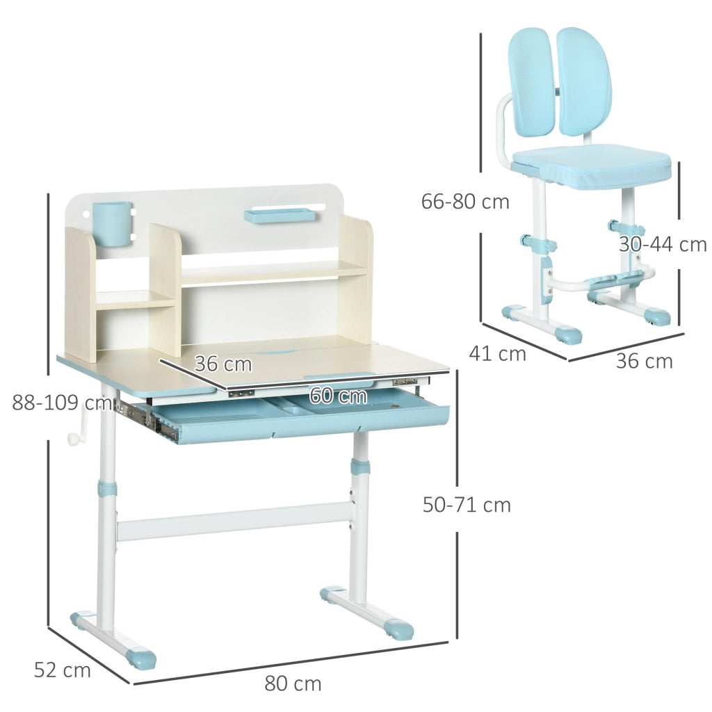 EasyComfort Banco Scuola con Sedia per Bambini 3-12 Anni, Altezza Regolabile e Piano Inclinabile, Azzurro