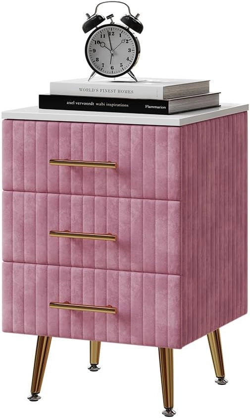 Comodino Velia, rosa, 41 x 62 cm con 3 cassetti