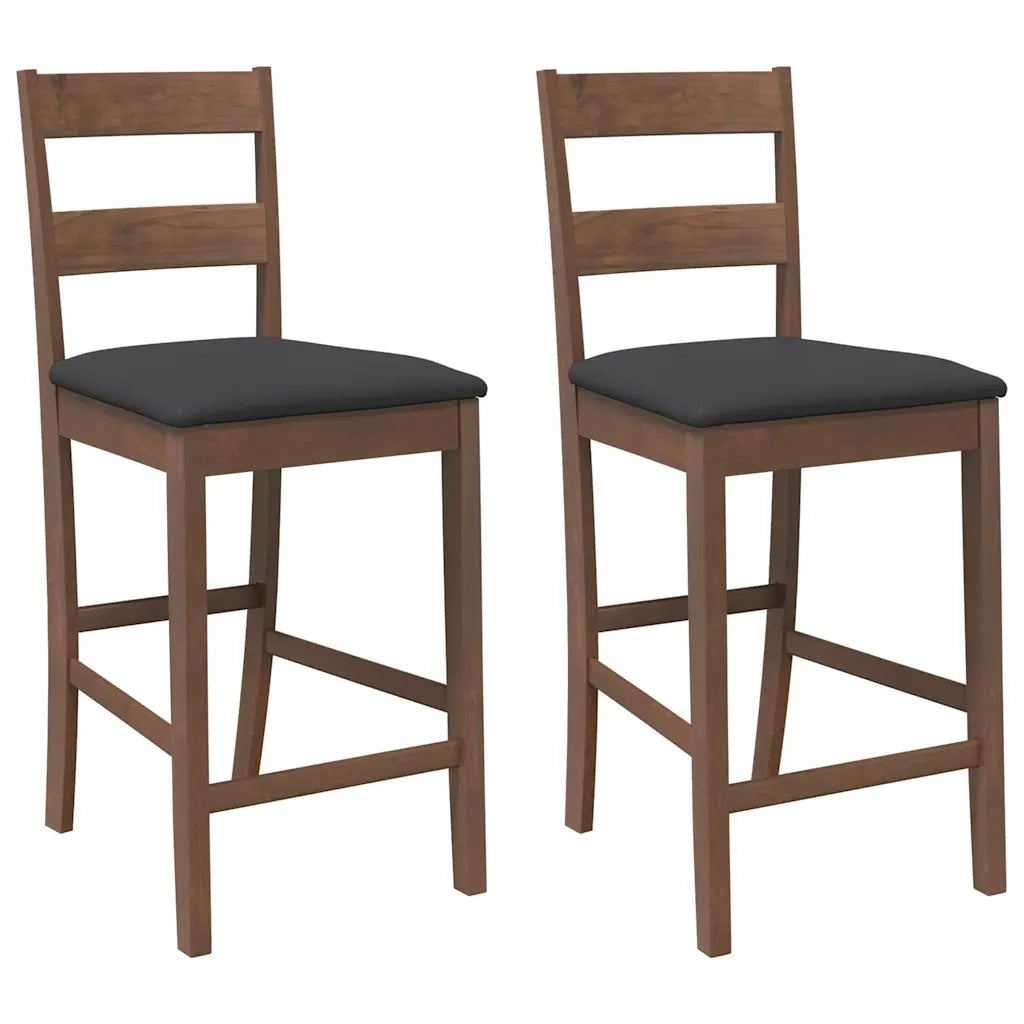 Sgabelli da Bar con Cuscini 2pz Marrone Legno Massello di Hevea 4102556