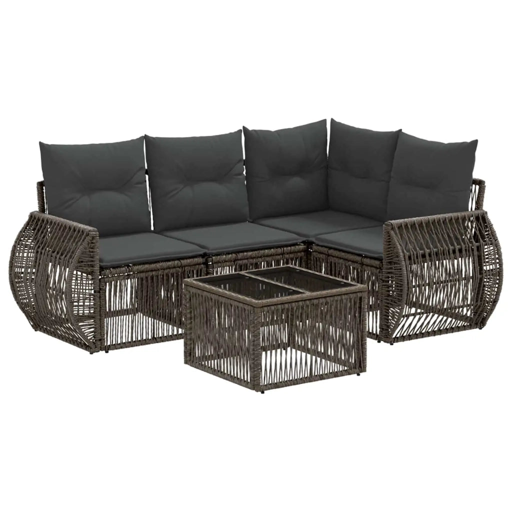 Set Divano da Giardino 5 pcs Grigio e Grigio Scuro polyrattan