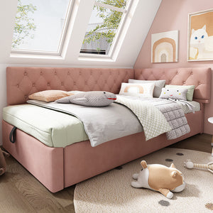 Daybed-Xylo-90x190 cm-idraulico, doghe, velluto rosa