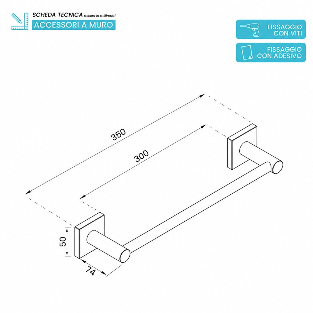Porta asciugamani da muro 30 cm bianco in acciaio inox Sidera