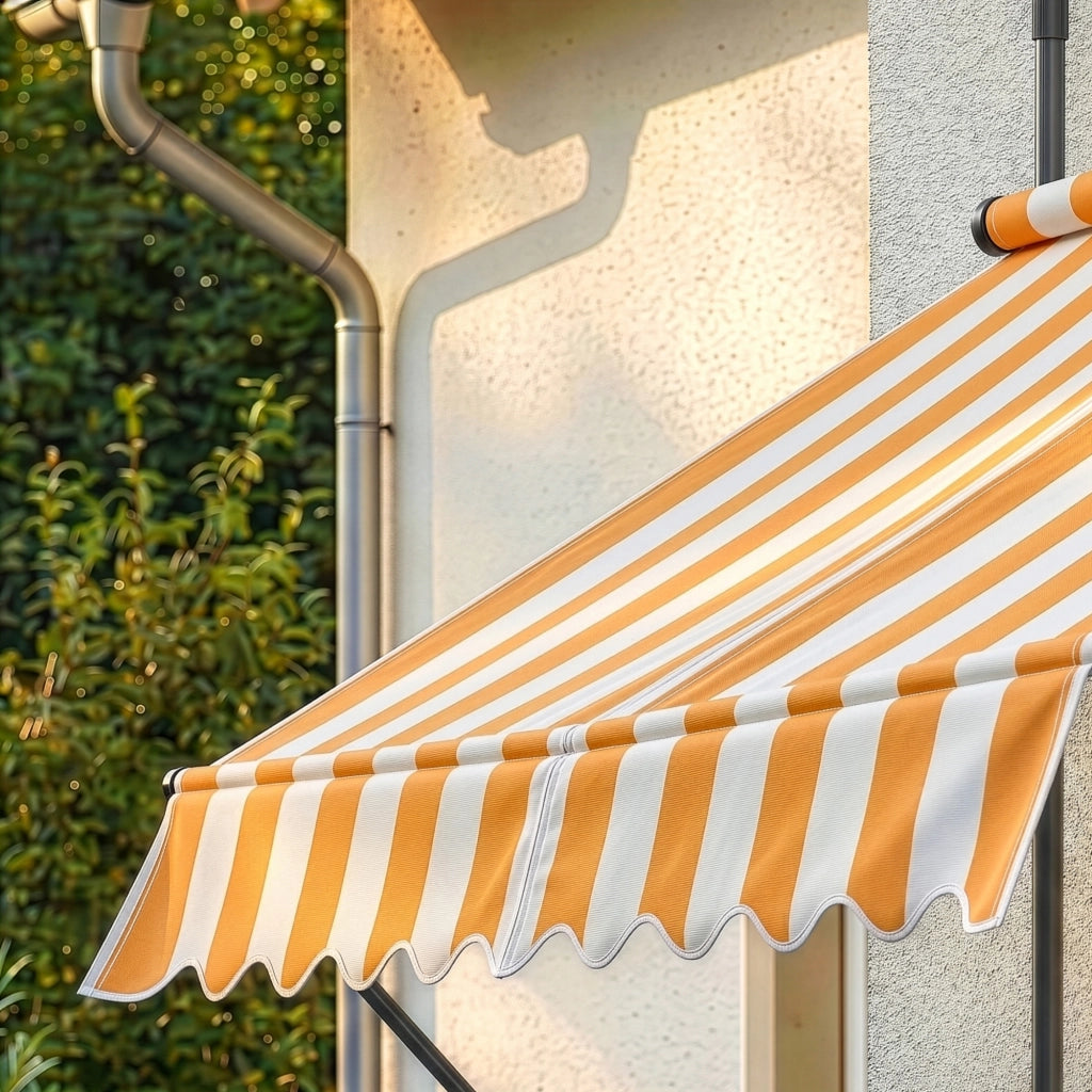 Tenda da Sole a Muro con Pali di Supporto Telescopici Parasole 400 x 120 cm (LxP) Giallo/Bianco pro.tec