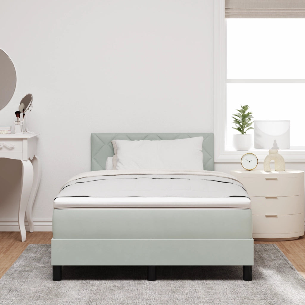 Letto a molle con materasso e luce LED grigia chiara 120x200 cm in velluto