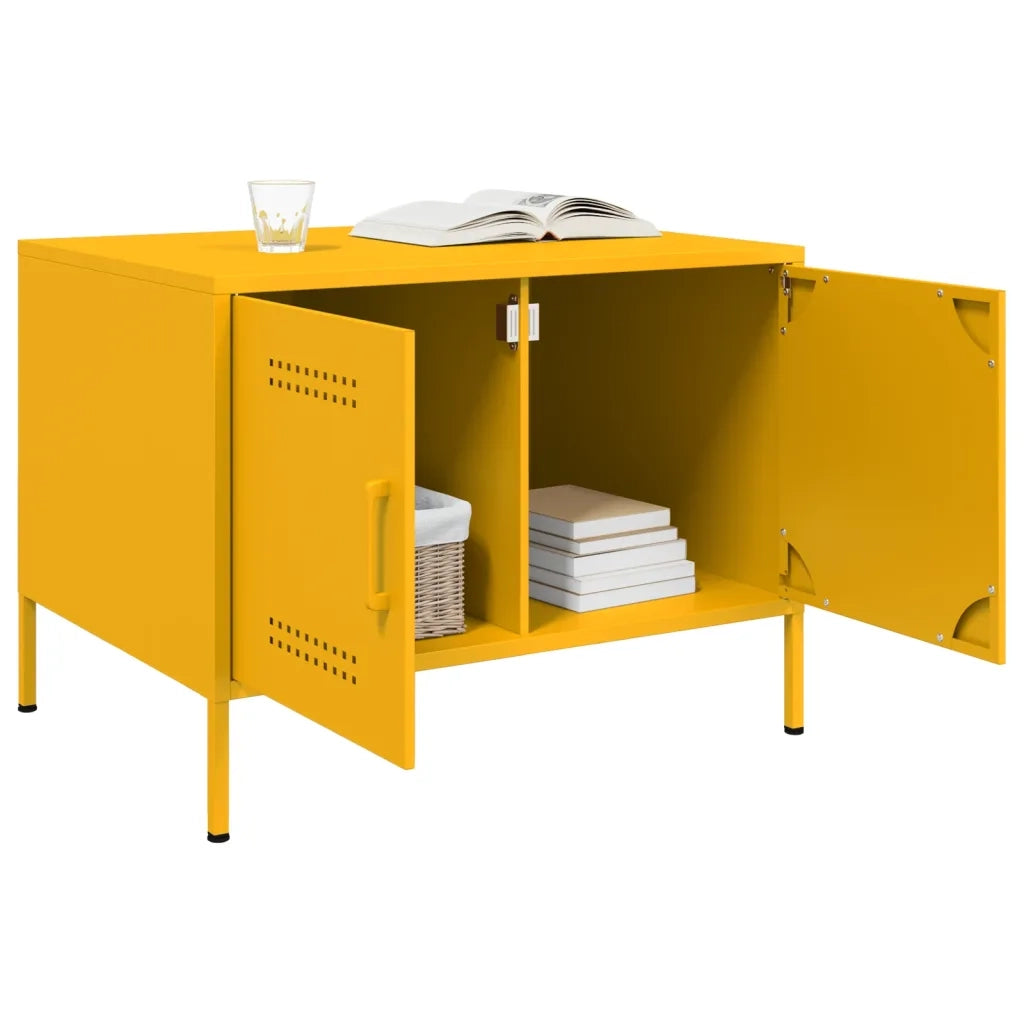 Tavolino da Salotto Giallo Senape 68x50x50,5 cm in Acciaio 843033