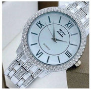 Trade Shop - Orologio Polso Zcc 13 Donna Quarzo Acciaio Brillantini Moda Silver Fondo Bianco -