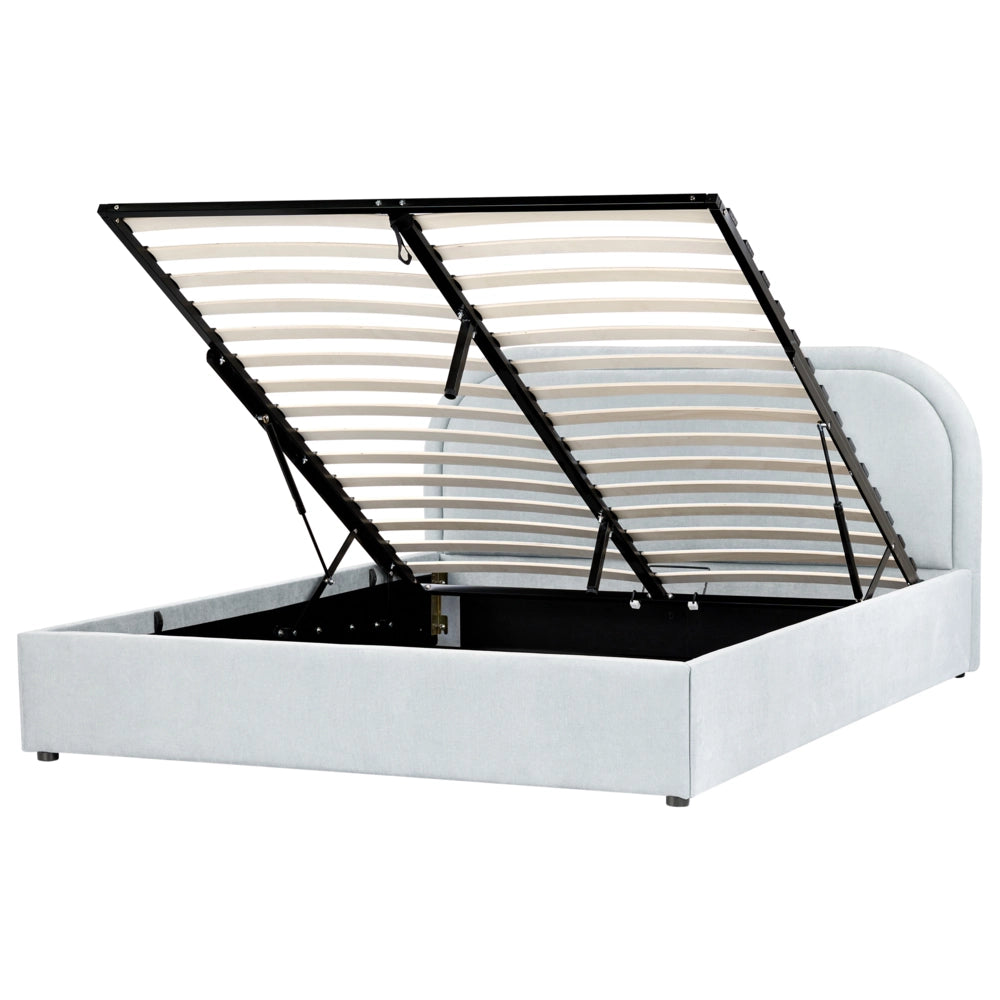 Letto matrimoniale EU Azzurro Tessuto  di ciniglia 160 x 200 cm Struttura imbottita con contenitore
