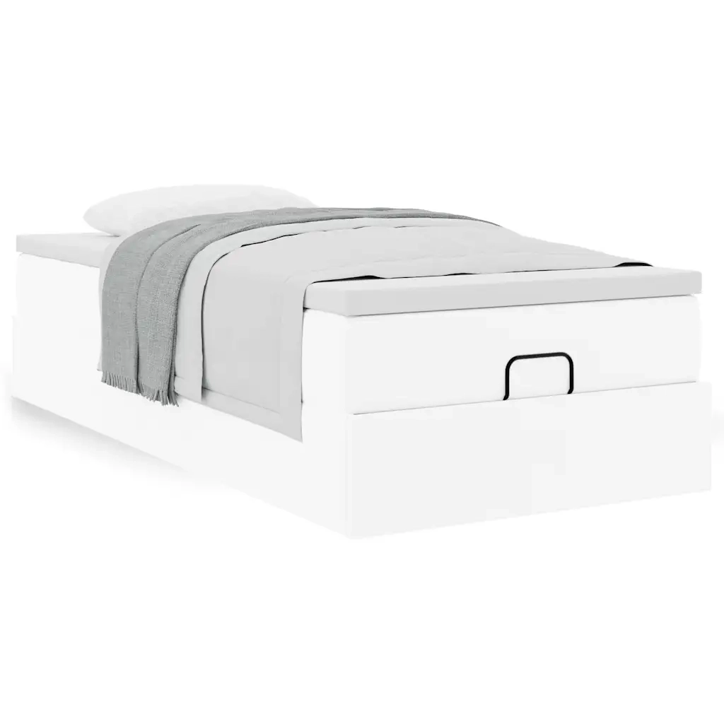 Struttura Letto Pouf con Materasso Bianco 90x200 cm Similpelle 3311017