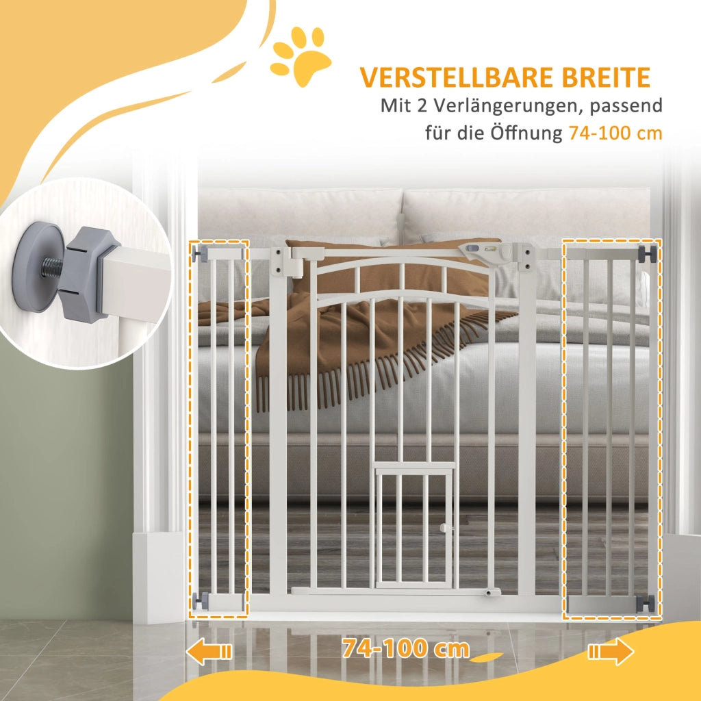 Cancello per Bambini e Cani con Chiusura Automatica ¨C zephmum ¨C 100x4x76 cm Bianco