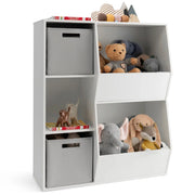 Contenitore portaoggetti per bambini 77 x 33 x 93,5 cm 5 scomparti e 2 contenitori pieghevoli stile moderno legno bianco 20_0020524