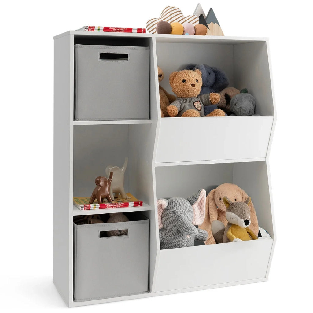Contenitore portaoggetti per bambini 77 x 33 x 93,5 cm 5 scomparti e 2 contenitori pieghevoli stile moderno legno bianco 20_0020524
