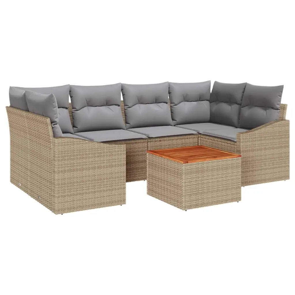 Set Divano da Giardino con cuscino 7 pcs Beige polyrattan