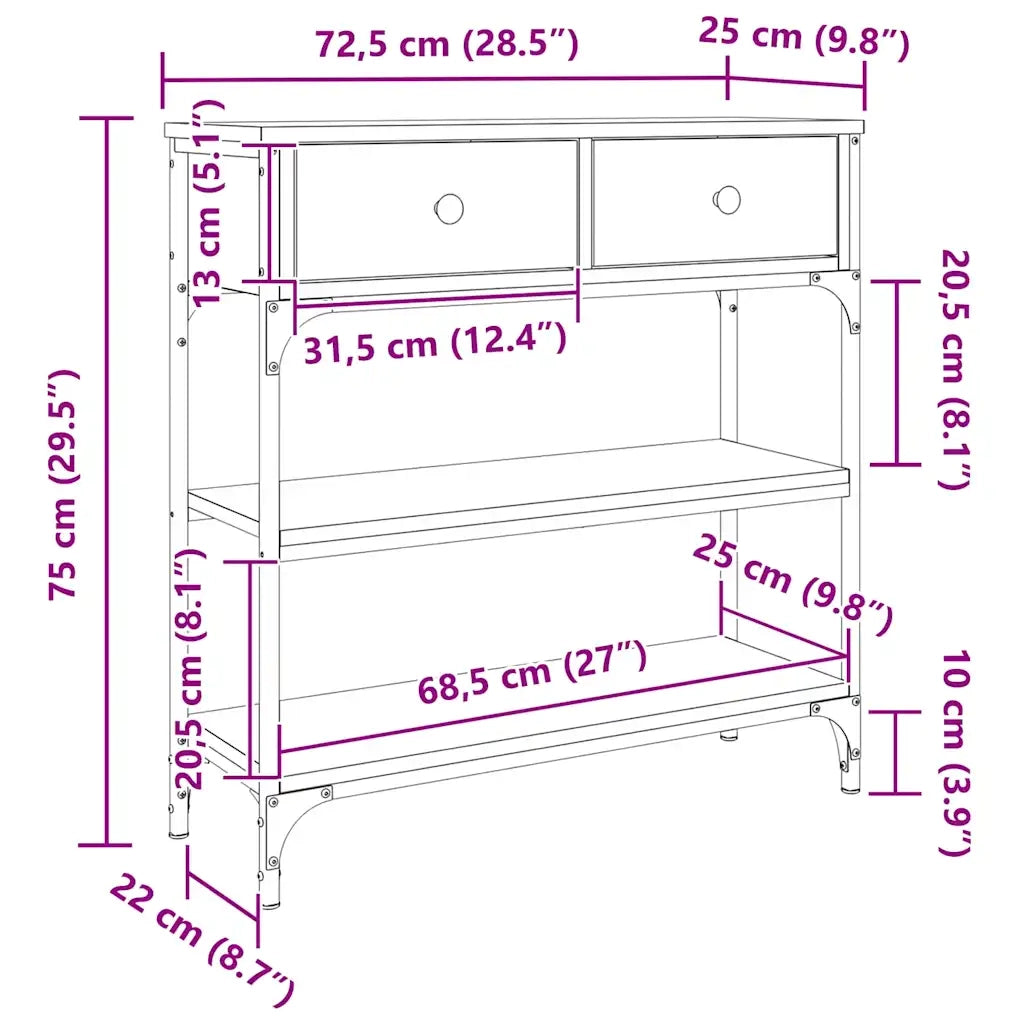 Tavolino Consolle Rovere Fumo 72,5x25x75cm in Legno Multistrato 834187