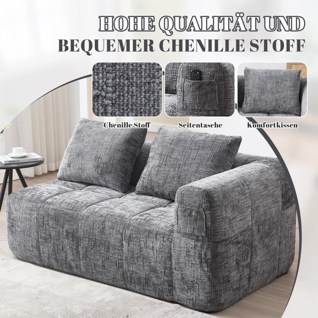 DIVANO Chaise longue 158x90x60 cm Chenille grigio con cuscino incluso