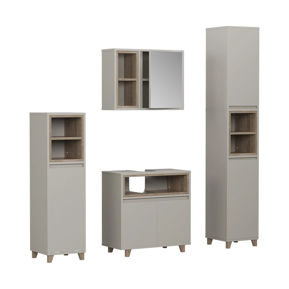 Vicco Set di mobili da bagno Greige/Rovere 4 parti