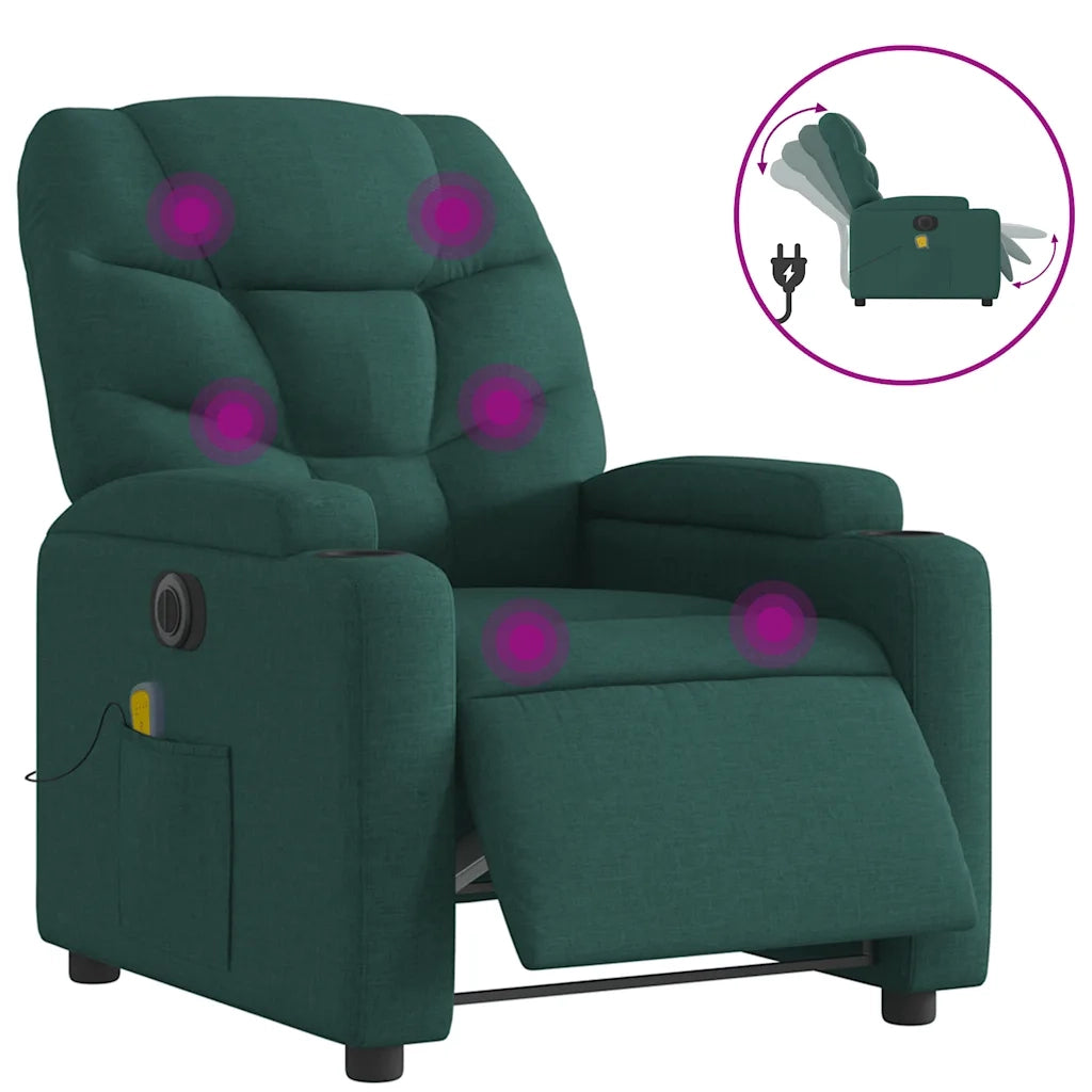 Poltrona Massaggiante | Sedia Relax Reclinabile Elettrica Verde Scuro Tessuto