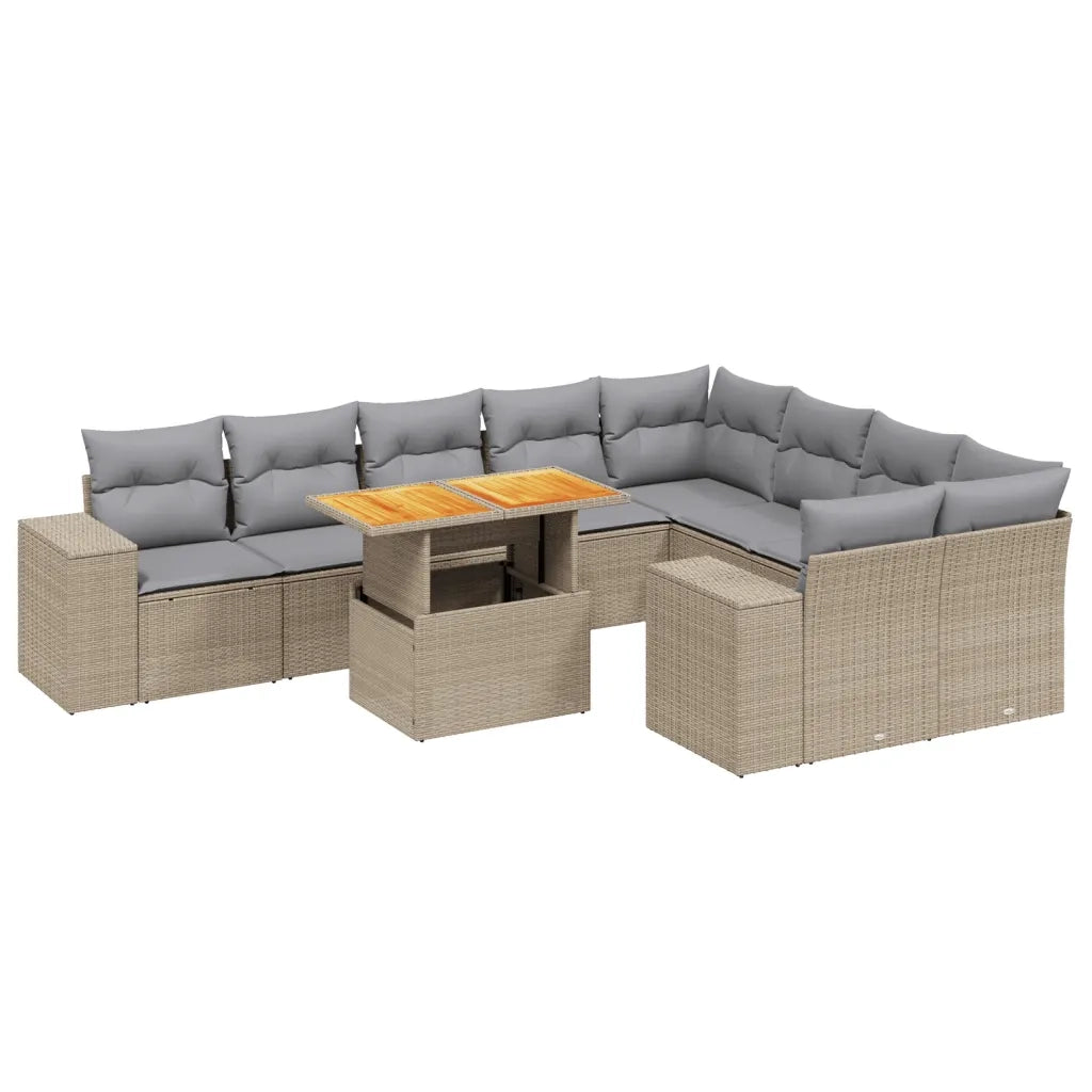 Set Divano da Giardino 10 pz con Cuscini Beige in Polyrattan 3272795