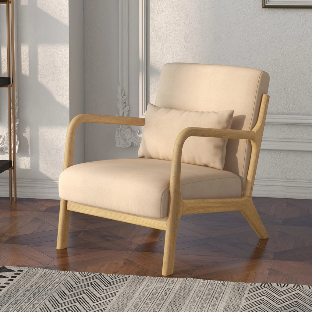 Poltrona relax ¨C Minimal ¨C velluto beige con struttura in legno