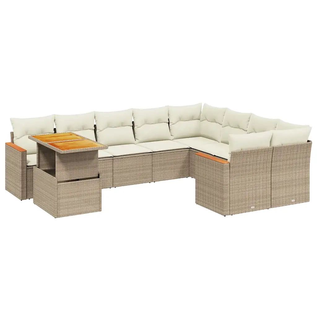 Set Divano da Giardino 10 pz con Cuscini Beige in Polyrattan 3273242