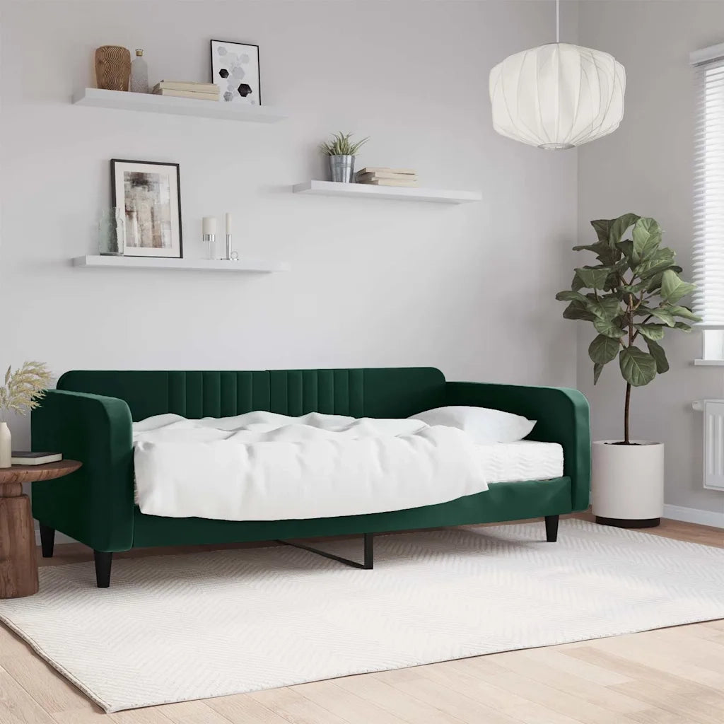 Divano Letto con Materasso Verde Scuro 100x200 cm in Velluto
