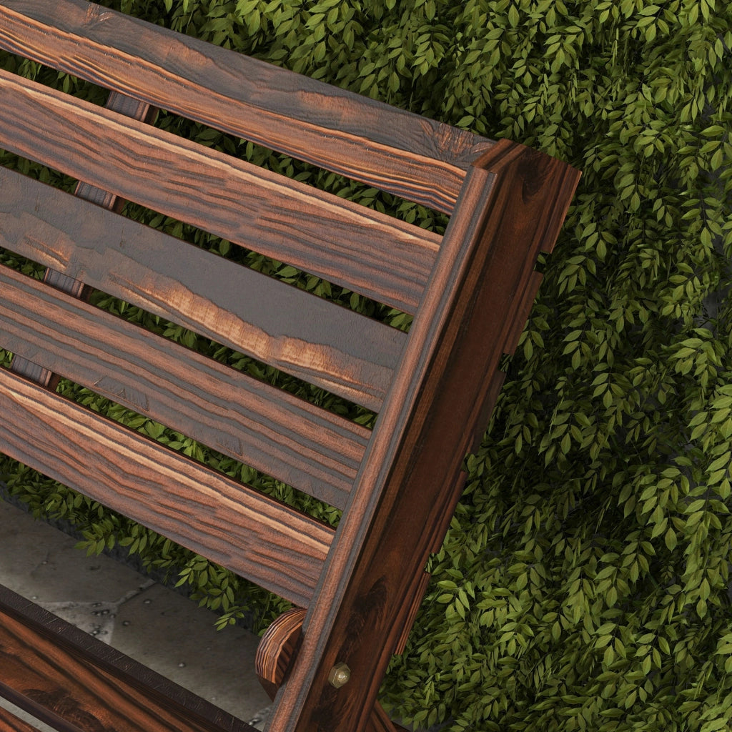 Panchina da Giardino 2 Posti 122x63x83 cm Pieghevole a Doghe in Legno di Pino Carbonizzato