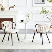 Sedia da Pranzo Imbottita in Velluto con Schienale Intrecciato ¨C MINIMAL ¨C Beige/Nero, Gambe in Metallo