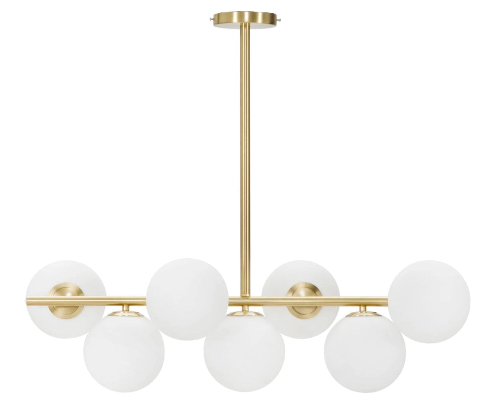 Lampadario Glamy 7 Luci 81x30x74 cm in Ferro e Vetro Oro e Bianco