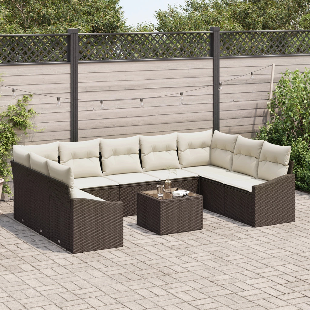 Set di Divani da Giardino a 9 Pezzi con Cuscini Grigio Polyrattan