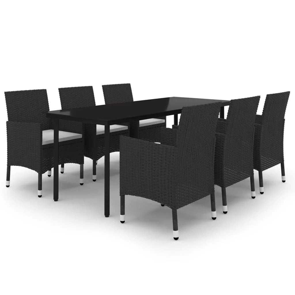 Set da pranzo da esterno 7 pezzi con cuscini resina intrecciata vetro nero 02_0014449