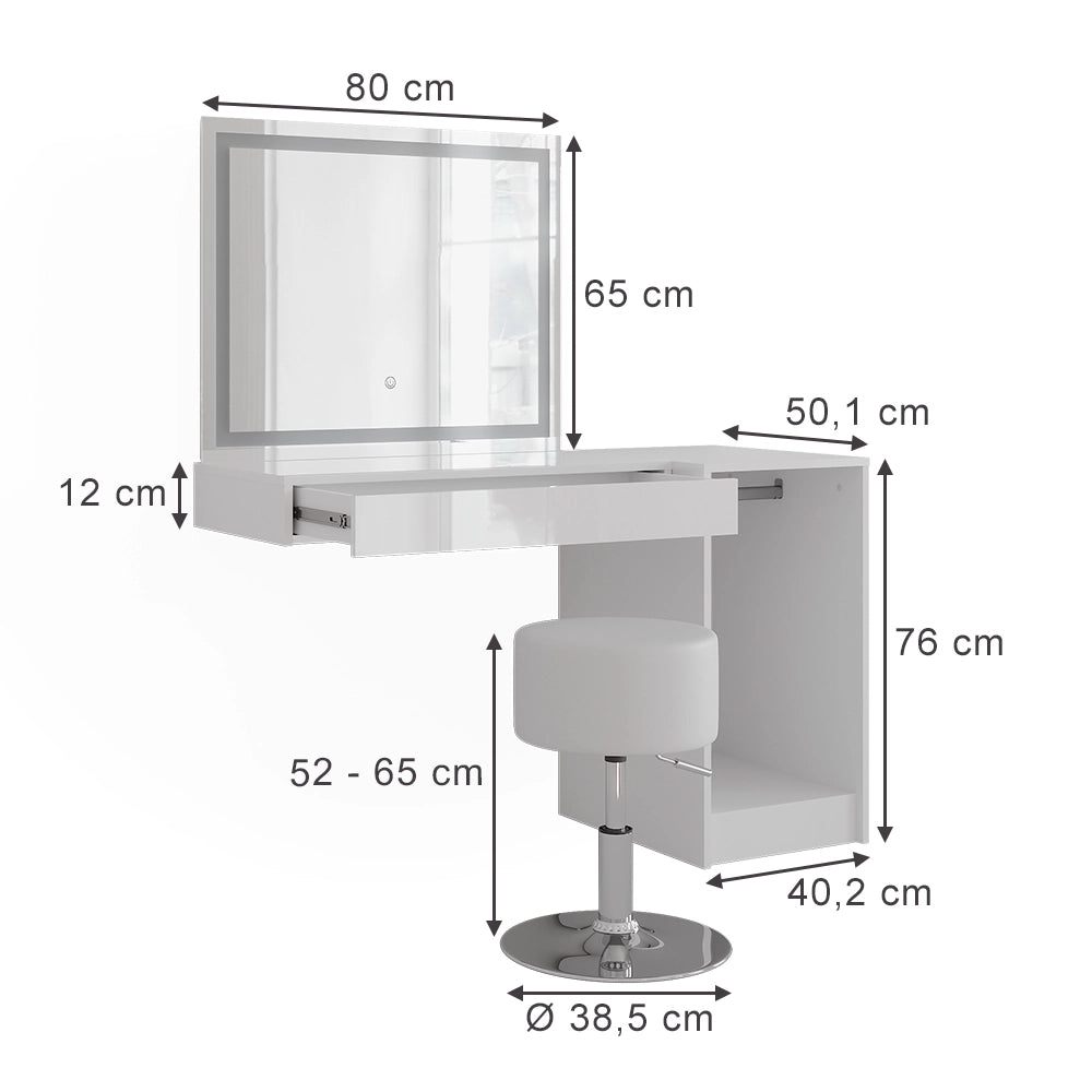 Vicco Tavolo da toeletta Bianco/bianco lucido 120 cm 4 parti