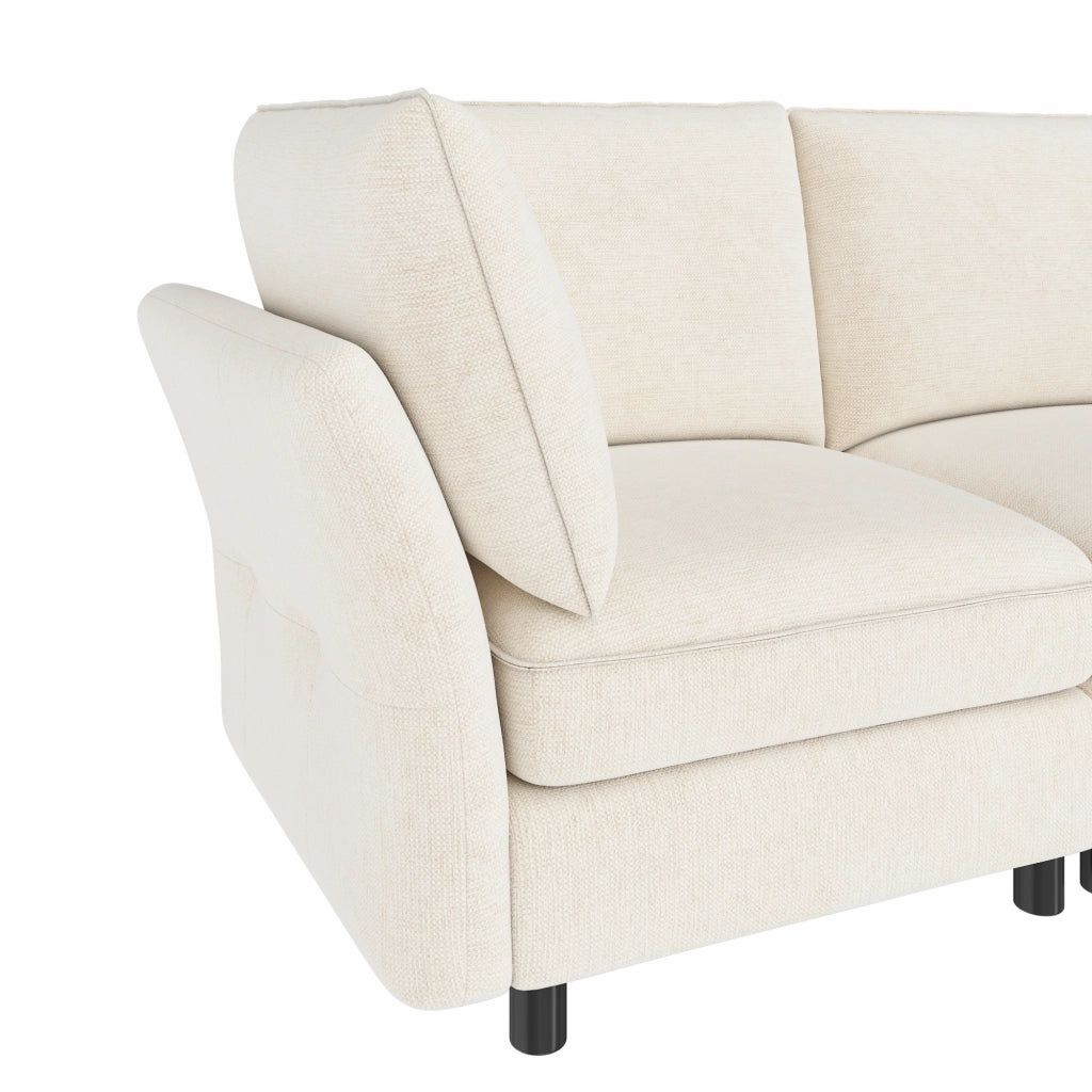 DIVANO Modulare a L 225x137x84 cm Chenille Beige con pouf