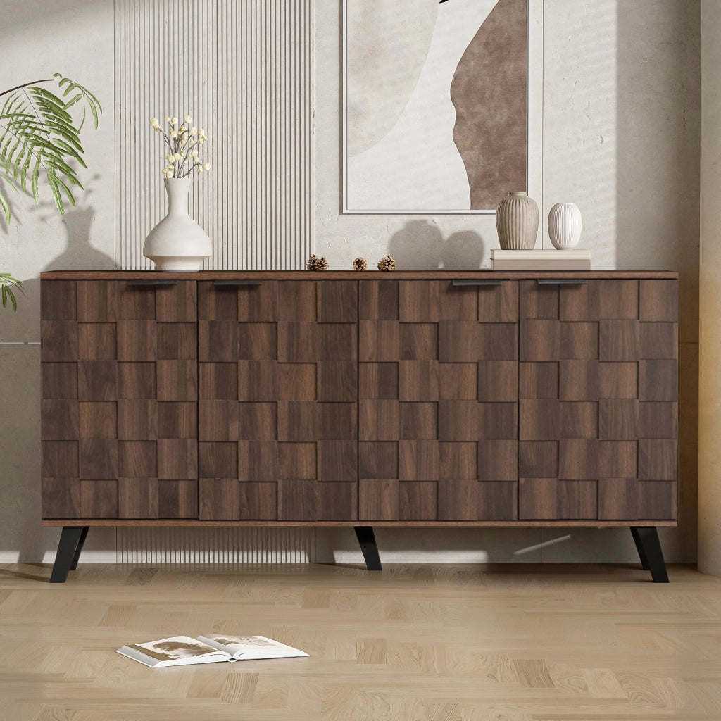 OKWISH Credenza Contenitore con 4 Ante e Ripiani Regolabili, per Soggiorno o Sala da Pranzo, Legno, 160,5 x 35,5 x 78 cm