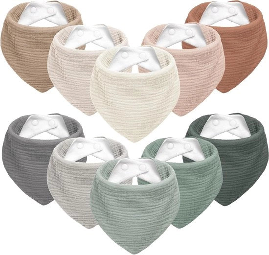 Set di fasce per neonati | Faccia triangolare | Foulard mousseline per collo | Adattabile | Uomini e bambini | 10 pezzi