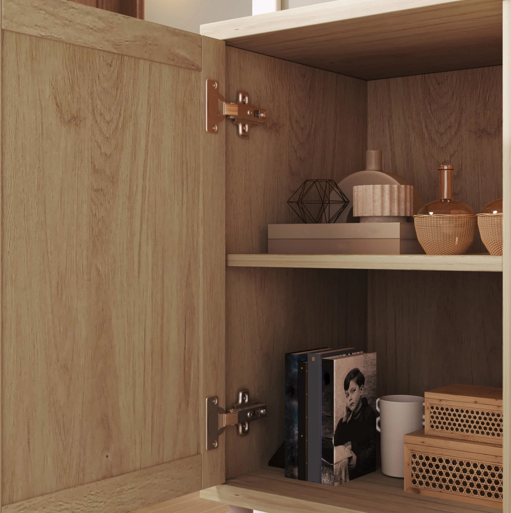 Credenza 120x40x75 cm con 2 ante; 3 cassetti e ripiani regolabili in legno naturale
