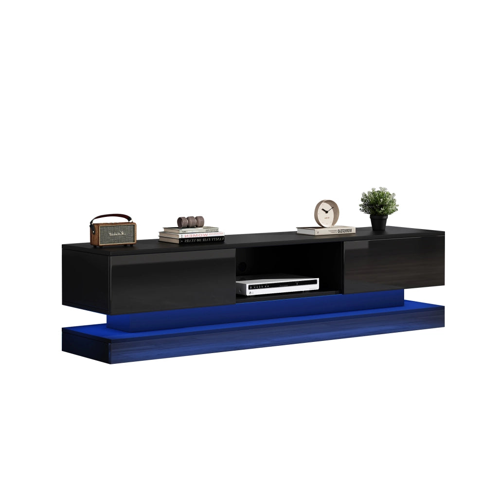 Mobile TV da Soggiorno Lucido con LED e 2 Cassetti ¨C MINIMAL ¨C Nero, 160x35x40,5 cm