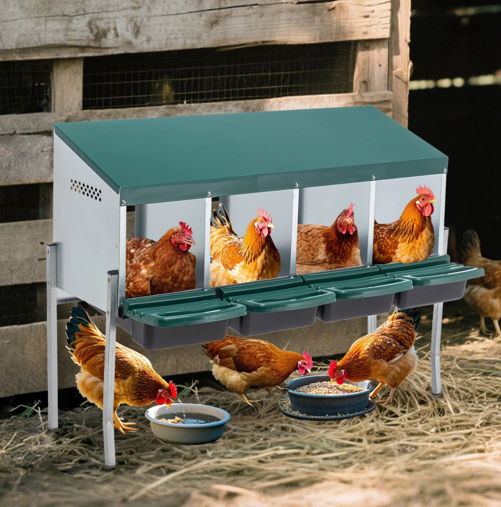Nido per galline in metallo con 4 scomparti, verde