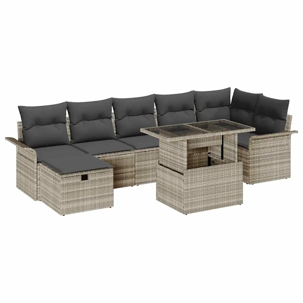 Set Divano da Giardino 8 pcs Grigio chiaro Poly Rattan