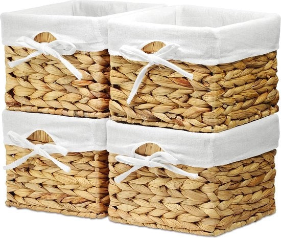 Set di 4 vasi di acquaiggiacinto intrecciati, organizzatore quadrato a mano intrecciata con contenitore per la casa, bambino, giocattoli, 18 x 18 x 14 cm