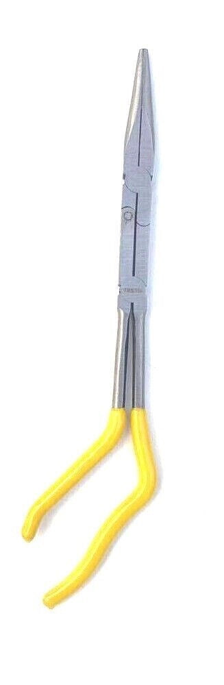 Pinza extra lunga 340mm becchi lunghi curva a doppio snodo per valvole molle