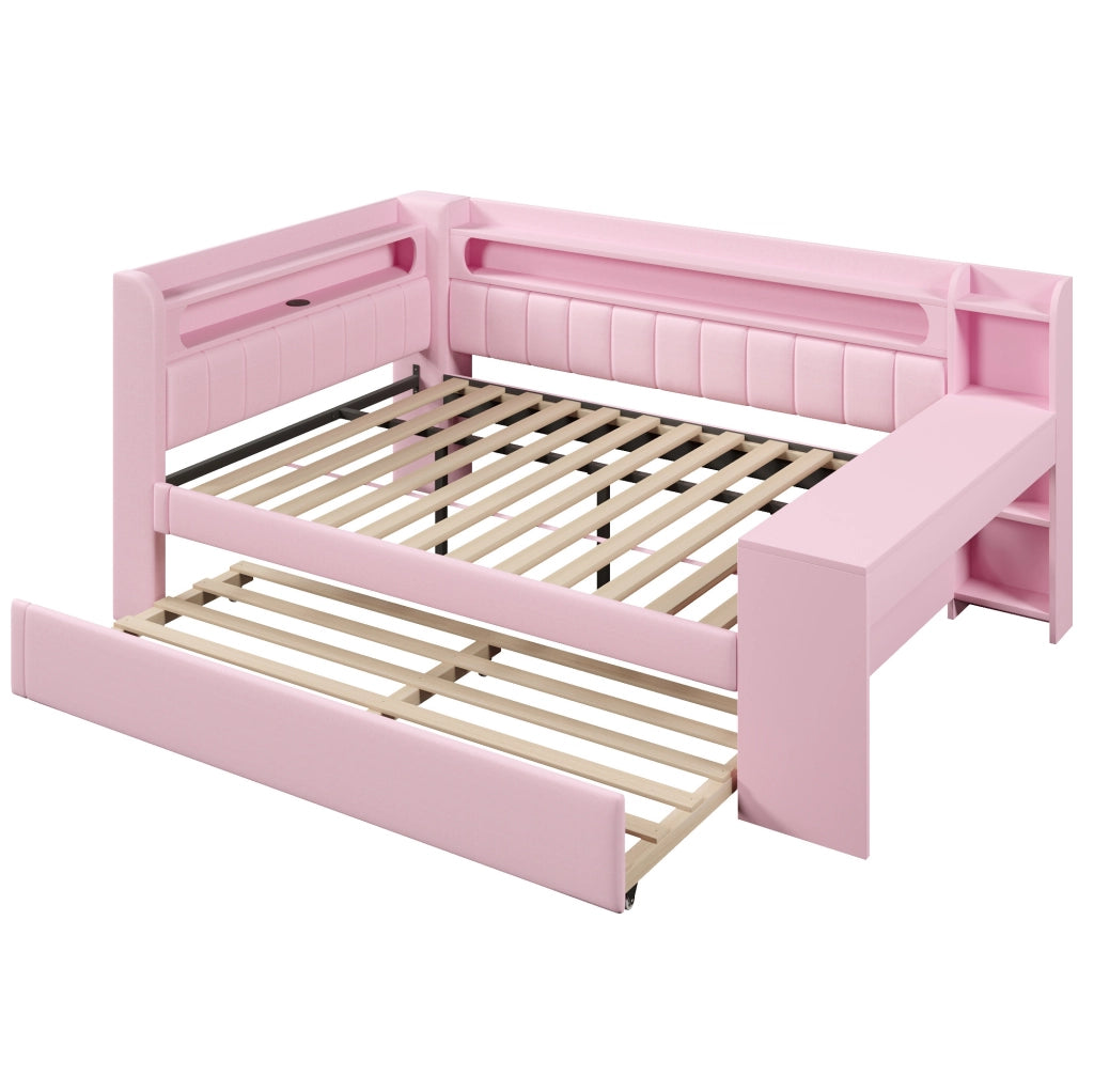 Letto 140x200 cm rosa con letto estraibile e scrivania, senza materasso