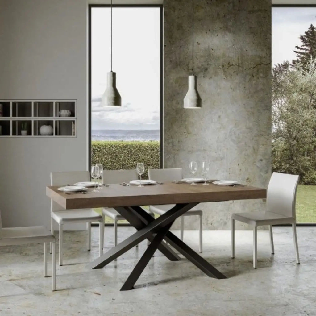 Tavolo allungabile 160/420x90 cm Volantis colore noce gambe antracite