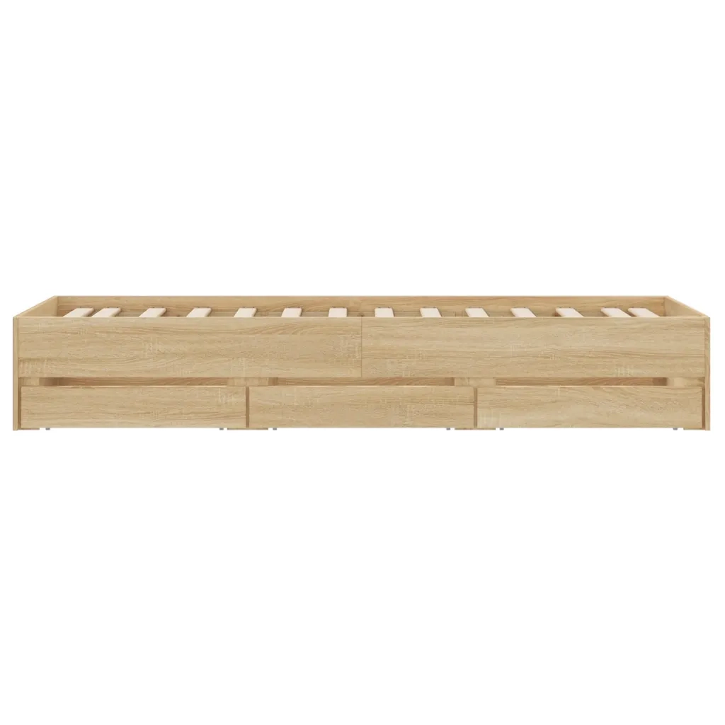Letto singolo | Letto per adulti | Giroletto Cassetti Rovere Sonoma 100x200 cm Legno Multistrato