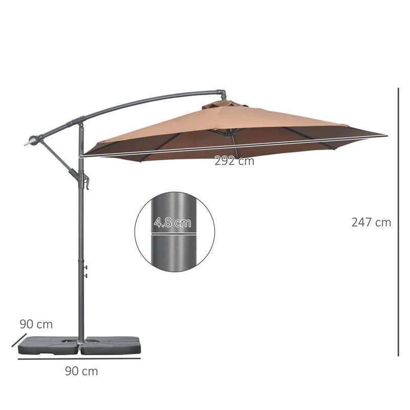 OMBRELLONE DECENTRATO A 6 STECCHE CON MANOVELLA E BASE A CROCE IN METALLO E POLIESTERE Ø 292X247 CM CAFFÈ