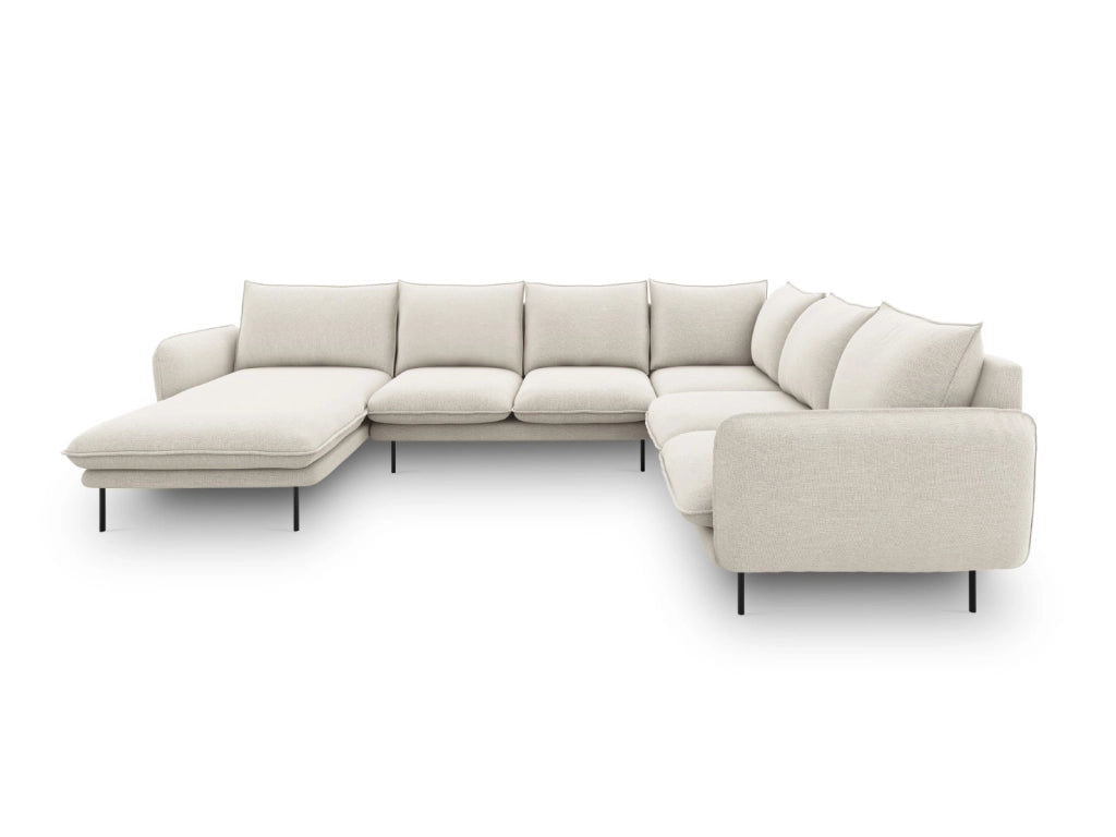 Cosmopolitan Design - Divano panoramico destro "Vienna" 7 posti in tessuto strutturato beige chiaro 