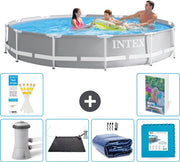 Piscina a forma di prisma a rete circolare - 366 x 76 cm - Grigio - Incluso Pompatoio Solare - Tenda Solare - Paviamento - 7 pezzi