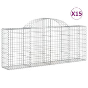Cestini gabbioni recinzione a gabbia muro di contenimento ad arco 15 pezzi 200 x 30 x 80/100 cm ferro zincato argento 02_0040410