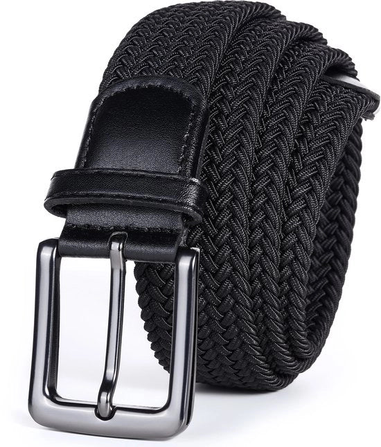 Cinturone a maglia in tessuto 125cm per uomo - adatto a pantaloni da golf, pantaloni corti e pantaloni a pinze - nero
