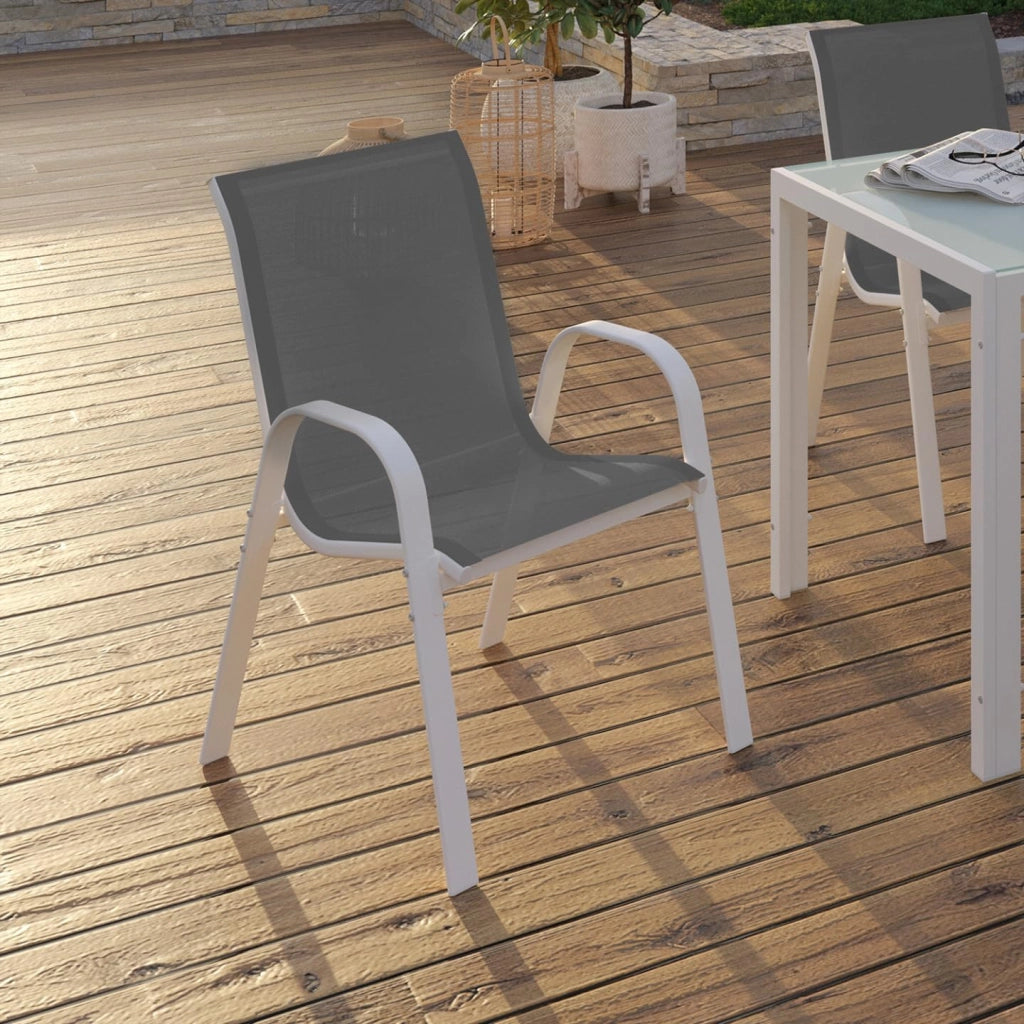 Set di 6 sedie da giardino impilabili LYMA in metallo e textilene, bianco e grigio